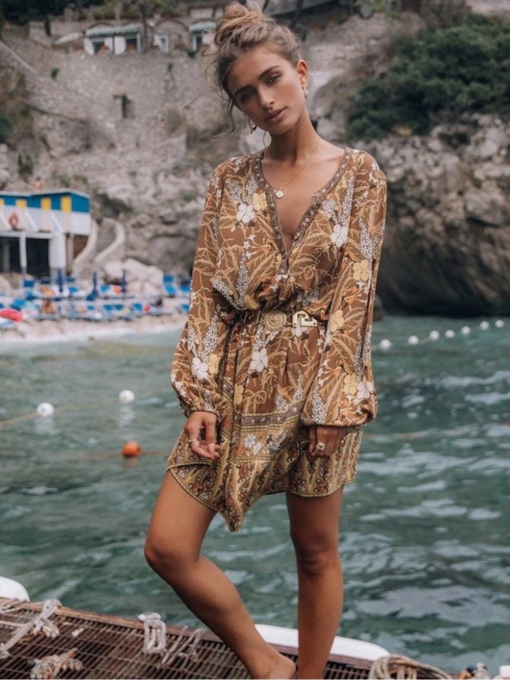 Spell & The Gypsy Bianca Tunic Long Sleeve Dress Earth Women’s S